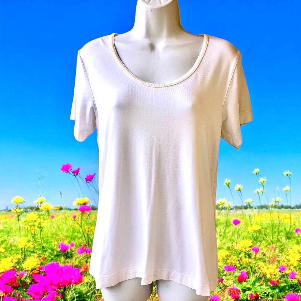 LINE TWO Vintage Retro Scoop Neck Top Short Sleeves Tee NEW